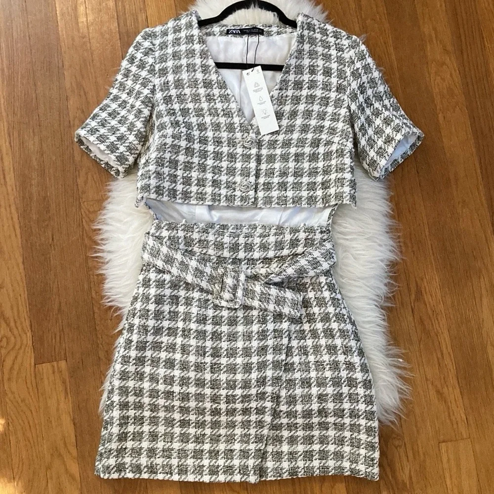 Zara Tweed Cut-Out Belted Mini Dress 1 piece - Picture 1 of 16
